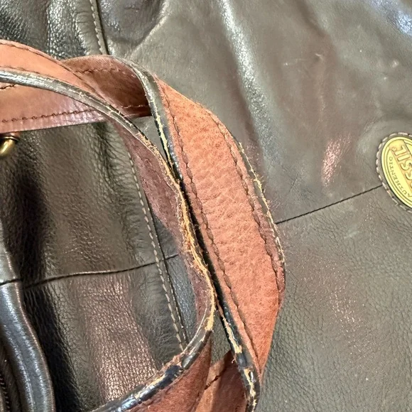 2 Vintage Leather Fossil Tote bags Purses brown & Black - Picture 8 of 9